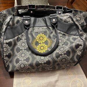 Petunia Pickle Bottom Black and Gray Baby Bag with Yellow Accents